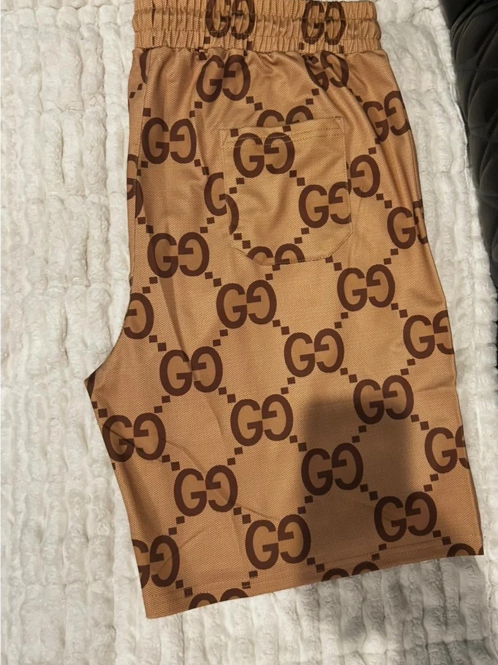 Gucci GG Monogram Swim Shorts Beige Brown Logo Print Men’s